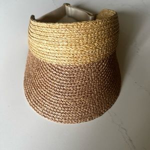 Raffia visor with a full adjustable band.  Never been worn.